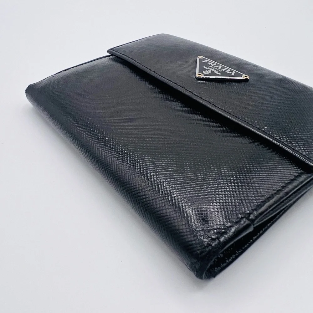 Authentic Prada Black Saffiano Square Wallet with Triangle Logo_4